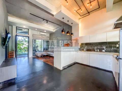 Modern 2 Bedrooms Apartment Pool For Rent In Siem Reap – Kitchen & Livingroom