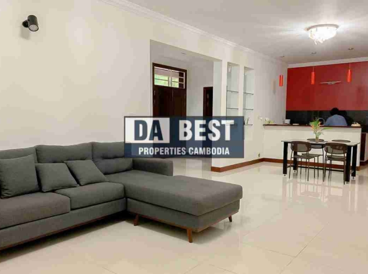 4 bedroom family villa for long term rent with shared swimming pool in siem reap dining table and sofa 2