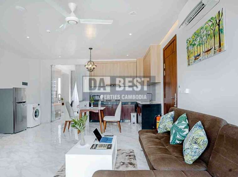 Central 1 Bedroom Serviced Apartment For Rent In Siem Reap With Modern Living Room, Kitchen And Swimming Pool - Living Room -1