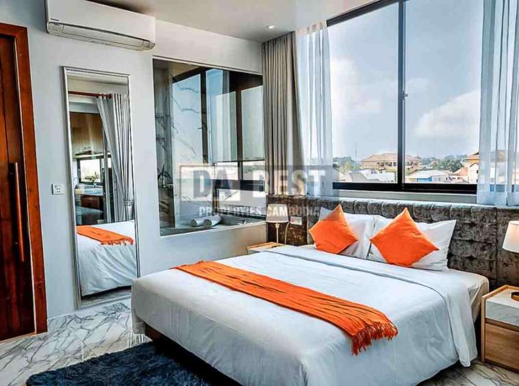 Central 1 Bedroom Serviced Apartment On The Rooftop Private Garden For Rent In Siem Reap With Modern Living Room, Kitchen And Swimming Pool - 1bedroom with view